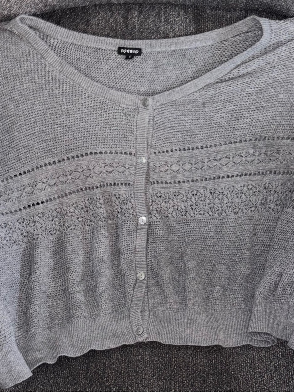 torrid Light Gray Lace-Panel Button Cardigan